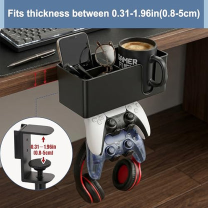 5 in 1 Desk Cup Holder Clamp, Detachable Pencil Holder | with Rotating Headphone Hanger & Controller Holder, Desk Organizer for Cup, Pen, Phone, Gaming Office Desk Accessories - color: With Two Controller Holders