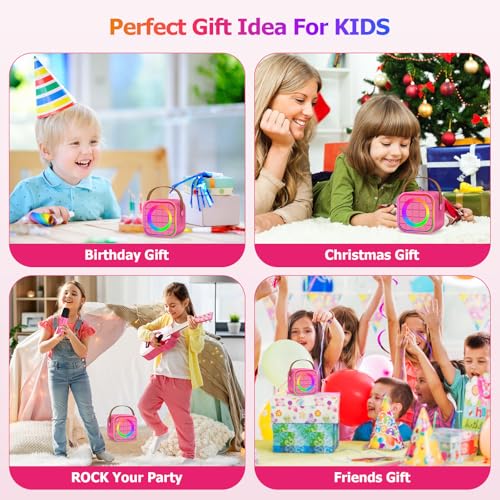 Mini Karaoke Machine for Kids with 2 ireless Microphones - color: Rose Red