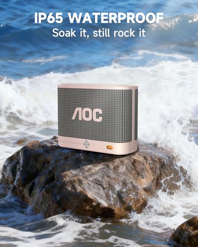 AOC Portable Bluetooth Speaker, Shower Speaker, BT 5.4 with Wireless Stereo Pairing, BassUp, IP65 Waterproof, Dustproof, 30-Hour Playtime, Compact Small for Home, Outdoors, Travel, White