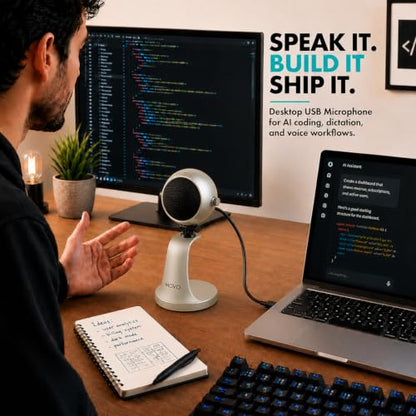 Movo WebMic USB Dictation Microphone in Silver – Cardioid for Vibe Coding - color: Palladian Silver