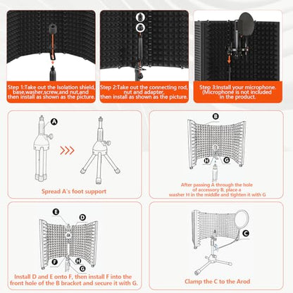 Desktop Microphone Isolation Shield | with Tripod Stand Curved Panel, Foldable Microphone Sound Shield, Studio Mic Sound Absorbing Foam Reflector - size: Standard