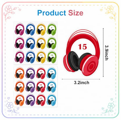 24 PCS Classroom Headphone Storage Bags, Large Mesh Zipper Headphone Bags with Loops and Number Labels, Colorful Headset Organizer Pouches for School, Library and Learning Center