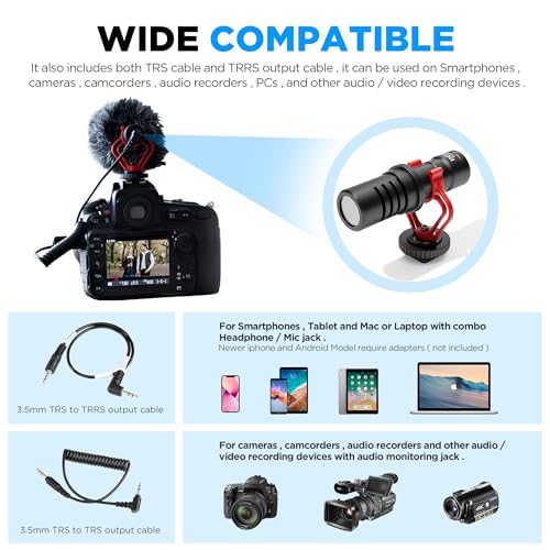 BOYA by-MM1 On-Camera Shotgun Microphone for iPhone, Android Smartphones, DSLR Cameras Camcorders - Battery-Free Video Mic for Vlog Podcast Streaming Recording