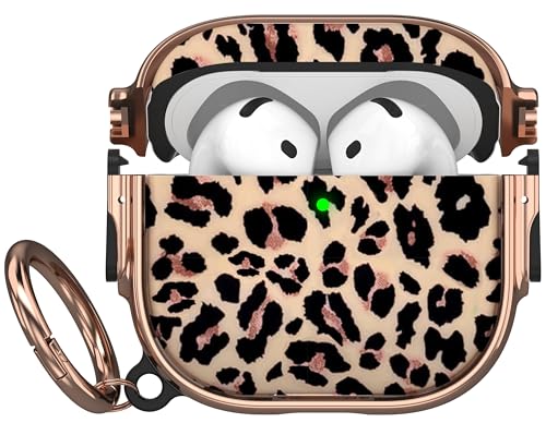 for AirPods 4 Case with Safety Lock, Magsafe Compatible, Leopard | Double Secure Lock,Drop Protection,Two-Piece Design,with Gold Keychain, Anti Lost, Dustproof, Cute AirPod 4 Case - color: Brown + Yellow, size: AirPods 4 Case