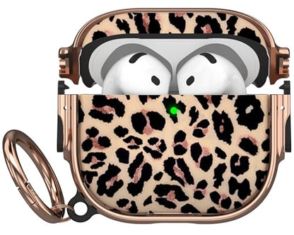 for AirPods 4 Case with Safety Lock, Magsafe Compatible, Leopard | Double Secure Lock,Drop Protection,Two-Piece Design,with Gold Keychain, Anti Lost, Dustproof, Cute AirPod 4 Case - color: Brown + Yellow, size: AirPods 4 Case