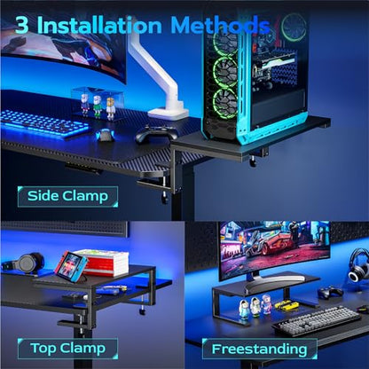 ARES WING Clamp-On 21.7" Desk Extender Shelf, Heavy Duty Desktop Organizer | 21.7"x 9.8" Versatile Clamp on Desk Shelf,For Gaming and Office Accessories, Black - size: 22", style: no hook