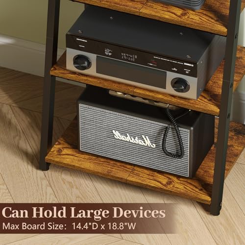 4-Tier AV Media Stand with 2 Hooks,Heavy Duty Stereo Cabinet Furniture-Large Stereo Rack and Game Console Stand,Wooden Record Player Stand,Audio Stand Perfect for DVD Players/Game Console/TV Box/Xbox - style: Regular