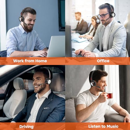 ENC Wireless Headset with Microphone for Mobile, Bluetooth Headset with Noise Cancelling Mic, USB Dongle & Charge Base for Office Work, for Calls Teams Zoom Webex Meeting, Telework