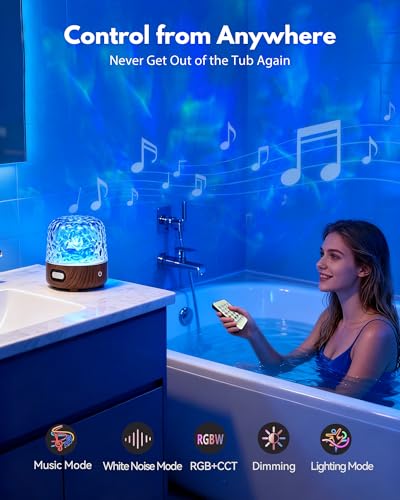 Shower Light with Bluetooth Speaker, Waterproof Shower Lamp with White Noise, 16 Colors Ocean Wave Projector Light with Remote & Touch Control, Music Lamps for Shower Bathroom Bathtub (Walnut Grain) - color: Walnut Grain