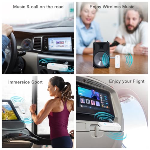 Bluetooth Aux Adapter for Car, 2 in 1 Bluetooth Transmitter Receiver for Hands-Free Call, Noise Cancelling 3.5mm AUX Wireless 5.3 Receiver for Car Home Audio System Headphones White - color: White