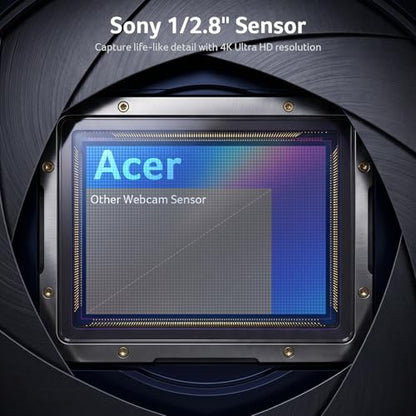 Acer A640 4K Webcam for PC with Sony Sensor PDAF Autofocus AI Noise Canceling Mic 2K 1080P/60fps USB A to C Adapter Computer Camera for Gaming Streaming Meetings Switch 2 Camera Teams Zoom Facetime - color: Deep Black