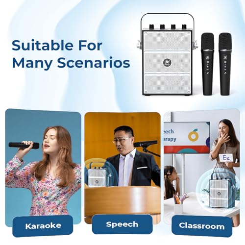 100W Powerful Voice Amplifier with 2 Wireless Microphones S99 | Big Pro Sound Portable Speaker with Microphone, Bluetooth Speaker PA System Karaoke Machine Support BT/USB/TF Card/Aux/Guitar - color: Black