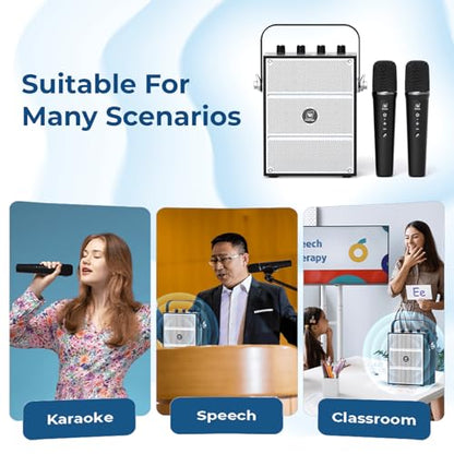 100W Powerful Voice Amplifier with 2 Wireless Microphones S99 | Big Pro Sound Portable Speaker with Microphone, Bluetooth Speaker PA System Karaoke Machine Support BT/USB/TF Card/Aux/Guitar - color: Black