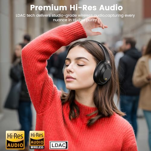 Riibox Y7Pro Active Noise Cancelling Headphones, Wired Wireless ANC Headset | Over Ear Headphones Bluetooth 6.0, 100H Playtime, LDAC Hi-Res Audio, Custom EQ via App, Comfort Fit for Home Office Travel