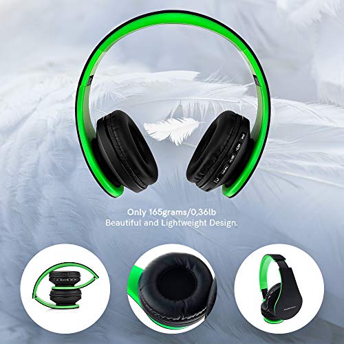PowerLocus Wireless Bluetooth Over-Ear Stereo Foldable Headphones, Wired Headsets Rechargeable with Built-in Microphone for iPhone, Samsung, LG, iPad (Black/Green) - color: Black/Green