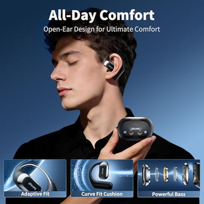 OHAYO Open Ear Headphones,Over Ear Earbuds with Ergonomic Earhook,Bluetooth Headphones 5.4 with Smart Digital Display,40H Playtime,IPX6 Waterproof,Touch Control Operate Fit Cycling,Running,Workout - color: Black