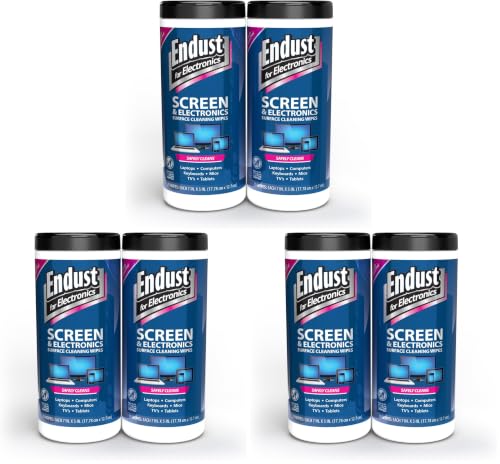 Endust For Electronics; Cleaning Wipes for Screens & Electronics Surfaces; Pre-Moistened, Alcohol & Ammonia Free, 140 Count (Pack of 6) - size: 70 Count (Pack of 6)
