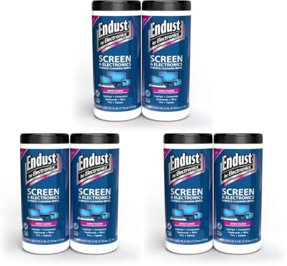 Endust For Electronics; Cleaning Wipes for Screens & Electronics Surfaces; Pre-Moistened, Alcohol & Ammonia Free, 140 Count (Pack of 6) - size: 70 Count (Pack of 6)
