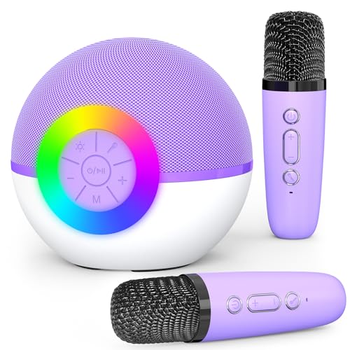 Mgaolo Mini Karaoke Machine for Kids Adults,Portable Bluetooth Speaker with 2 Wireless Microphones,Gift Toys with MP3 Player for Boys Girls 3-12 Year Old Birthday Family Home Party Present (Purple) - color: Purple 2mic
