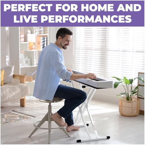 Liquid Stands White Piano Keyboard Stand X Style For Musicians | Fits 54-88 Key Electric Pianos, Adjustable Double Braced Foldable Frame, Heavy Duty Portable Music Table for Kids & Adults - color: White X-Style