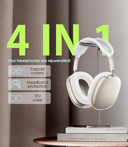 4 in 1 Case Cover for AirPods Max 2/1 (White) | Headband/Ear Cups/Ear Pads Cover, All-Round Protection Soft Silicone and Clear TPU Headphone Case for AirPods Max 2 - color: Clear White