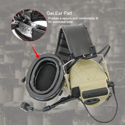 Tactical Headset Hearing Protection Sound Pickup Earmuff +U94 PTT+Detachable 7.0mm Cable for Airsoft Sports-HC5PRO(Tan) - color: Tan