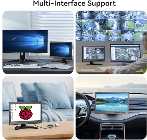 10.1-Inch Security Monitor with HDMI VGA BNC AV Inputs | 1024×600 LCD Display, Built-in Speakers, VESA 75×75mm, 24/7 Operation, Compatible with DVR, NVR, CCTV, PC