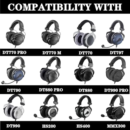 MMX300 DT770 Ear Pads for Beyerdynamic DT770 Pro/DT880/DT990 Pro | Replacement Headband Earpads,with Soft Velours Cushion,for DT880 Pro/HS200/HS400/DT 790/DT797-Silver Kit