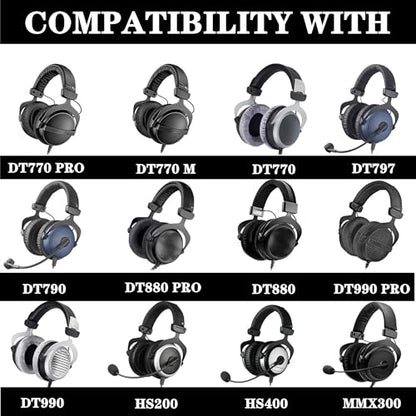 MMX300 DT770 Ear Pads for Beyerdynamic DT770 Pro/DT880/DT990 Pro | Replacement Headband Earpads,with Soft Velours Cushion,for DT880 Pro/HS200/HS400/DT 790/DT797-Silver Kit
