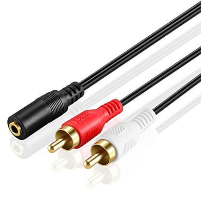 3.5mm to RCA Stereo Audio Cable Adapter | Female to Male, Bi-Directional, AUX Auxiliary Headphone Jack Plug Y Splitter, Left / Right 2RCA Male Connector Plug