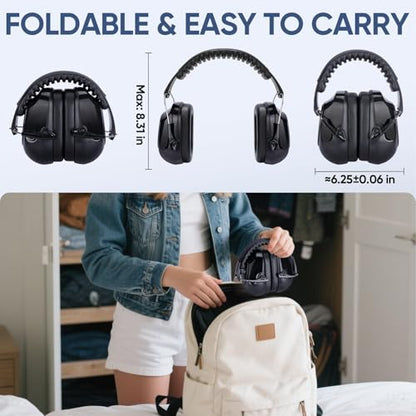 TICONN Noise Cancelling Ear Muffs for Adults, SNR 33dB Hearing Protection, Adjustable Safety Earmuffs for Construction - color: Black