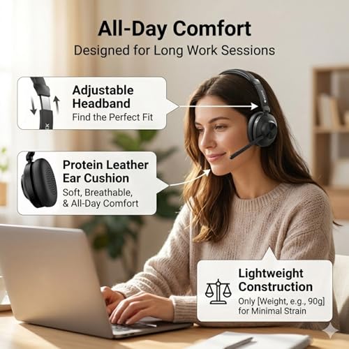 Voistek Wireless Headset with Mic for Work, Mono Bluetooth Computer Headset with USB Dongle, Noise Cancelling Mic, Mute Button, Wireless Business Headset for Zoom, Teams, Call Center, Home Office - color: Deep Black
