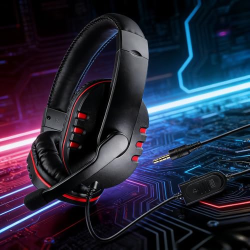 1PCS USB Wired Headset with Microphone, Comfortable Over Ear Design, Clear Communication for Office Meetings, Learning, Gaming, Red - color: Red