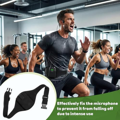 8 Pcs Mic Belt for Fitness Instructors, Black Wireless Mic Pack Belt with Anti Dropping Strap Adjustable Neoprene Belts Waistband Bag for Theater, Public Speaking, Fitness, Instructors