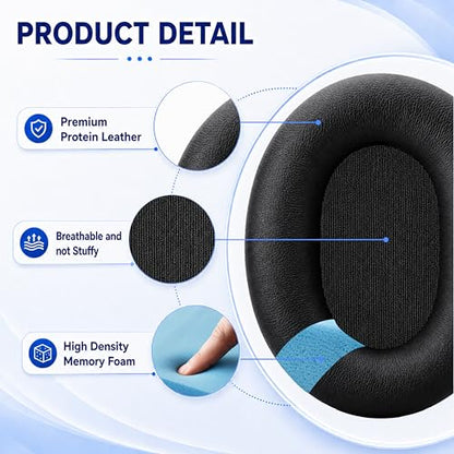 Replacement Ear Pads for Sony WH-XB900N/WH-CH710N/WH-CH720N/WH-RF400/MDR-RF895RK Headphones, Extra Thick Ear Cushions with Protein Leather＆Memory Foam - color: Black