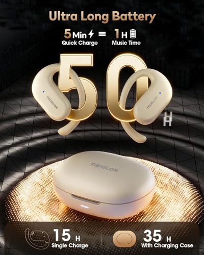 Open Ear Earbuds, 50H Open Ear Headphones Bluetooth 5.4, IPX6 Open Ear buds Wireless with Ear hook, Hi-res Stereo, AI Clear Call, Lightweight, Wireless Over Earbud for Workout, Gym, Running, Beige - color: Beige