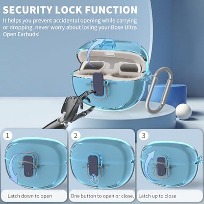 [Secure Lock] TUDIOW for Bose Ultra Open Earbuds Case(2024) | Clear TPU Shockproof Protective Cover for Bose Open Ear Wireless Earbuds Accessories with Cleaning Kit & Keychain(Clear Blue) - color: Clear Blue