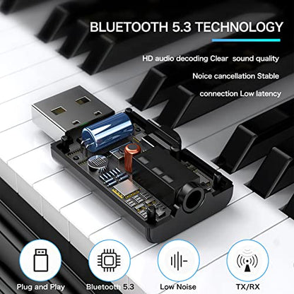 2 in 1 Bluetooth V5.3 Transmitter Receiver, BT USB Adapter, Wireless Audio Transmitter for TV to Bluetooth Headphones, Low Latency, Power by USB for TV/PC Home/Car Sound System