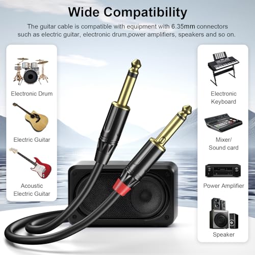 Guitar Cable 10ft, Professional Series Instrument Cable with Silent Elliptical Lock Plug, 6.35mm Stereo Plugs Guitar Cord for Electric Guitar, Amp, Mixer, Speaker, Studio Monitor