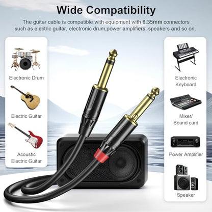 Guitar Cable 10ft, Professional Series Instrument Cable with Silent Elliptical Lock Plug, 6.35mm Stereo Plugs Guitar Cord for Electric Guitar, Amp, Mixer, Speaker, Studio Monitor