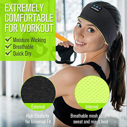LC-dolida Sleep Headphones Wireless Bluetooth Headband Headphones for Sleeping Music Band Cozy Sleep Mask with Thin HD Stereo Speakers Perfect for Side Sleepers(Black New) - color: Black and Green