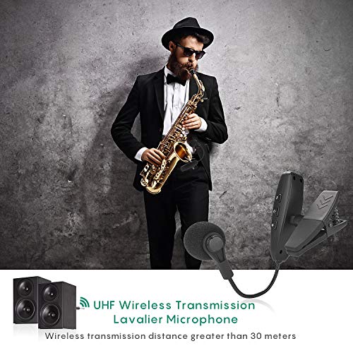 Wireless Microphone UHF Clip Condenser Mic Horn Trumpet Sax Cello | Instrument microphone,horns,trumpet,saxophone,computer,phone,speakers,voice amplifier 131ft range,1/8 and 1/4'' port
