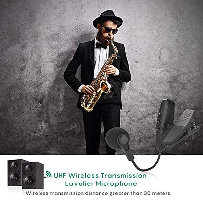 Wireless Microphone UHF Clip Condenser Mic Horn Trumpet Sax Cello | Instrument microphone,horns,trumpet,saxophone,computer,phone,speakers,voice amplifier 131ft range,1/8 and 1/4'' port