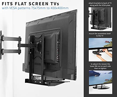 VIVO Under or Above TV VESA Wall Mount Shelving Bracket with Tilt, Glass Storage Shelf for DVD Player, Cable Box, Stereo, and AV Component, Black, MOUNT-SF04R