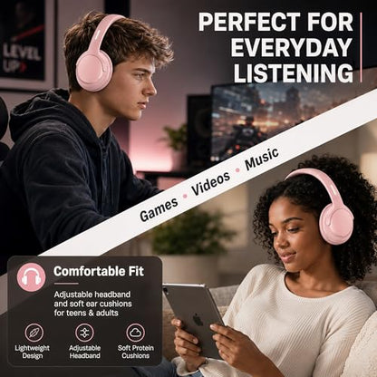 MIDOLA Bluetooth Headphones Over Ear 68H Playtime 6 EQ Wireless Headset with Microphone HiFi Stereo Foldable Lightweight Deep Bass for Travel Home Office Cellphone Pink | Adjustable Headband Foldable Over-Ear Lightweight for Office/Travel/Tablet/iPad/Lapt