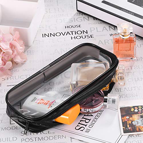 Tatuo 4 Pieces Clear PVC Bags Big Capacity Zipper Pencil Pouch Case Travel Luggage Makeup Cosmetic Bag(Black and White) - color: Black and White