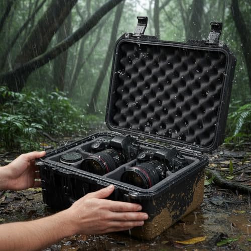 MEIJIA Premium Waterproof Hard Camera Case,Hard Protective Case with customizable fit foam,Full Protection with Light&Convenient Design,Elegant Black (19.3"x15.25"x9.01") - size: 19.3"x15.25"x9.01"