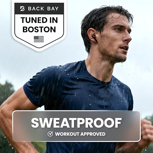 Back Bay Audio iPhone + Android Wireless Earbuds Bluetooth, Sweatproof | Ultra-Sleek Small Sports Earphones with Wireless Mic, Wireless Air Buds For iPhone iOS, Bluetooth Ear Buds Earphones - color: Black