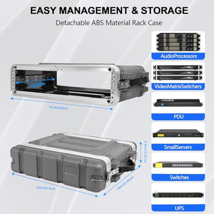 2U ABS Rack Case Shallow 12" Depth, 19" Rackmount Flight Road Travel Case, Waterproof Protective Hard Case with Customized Foam, Wireless Mic System Storage/Amp/Effect/DJ Mixer - color: ABS Rack Case Black&White, size: 2U 12" Deep