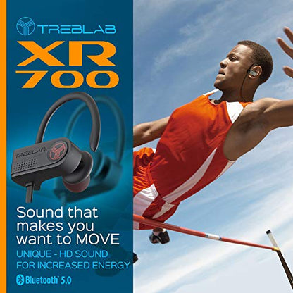 TREBLAB XR700 Wireless Earbuds - Bluetooth 5.0, IPX7 Waterproof | Noise Cancelling, Adjustable Earhooks, 9H Battery, Deep Bass, Mic - Sports Running Headphones for Workouts, Gym, Travel